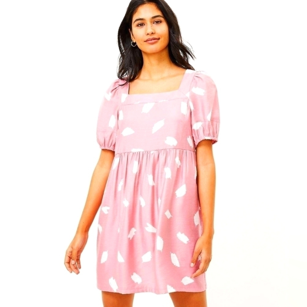 Loft Luminous Blush Brushstroke Square Neck Swing Dress L